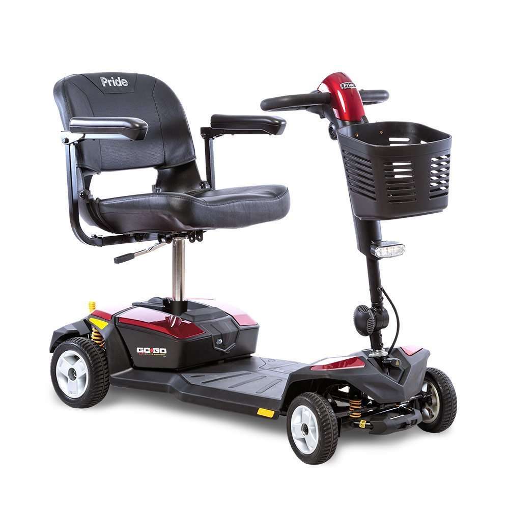 Go Go LX 4-wheel with its red colour panels, front basket and folding seat