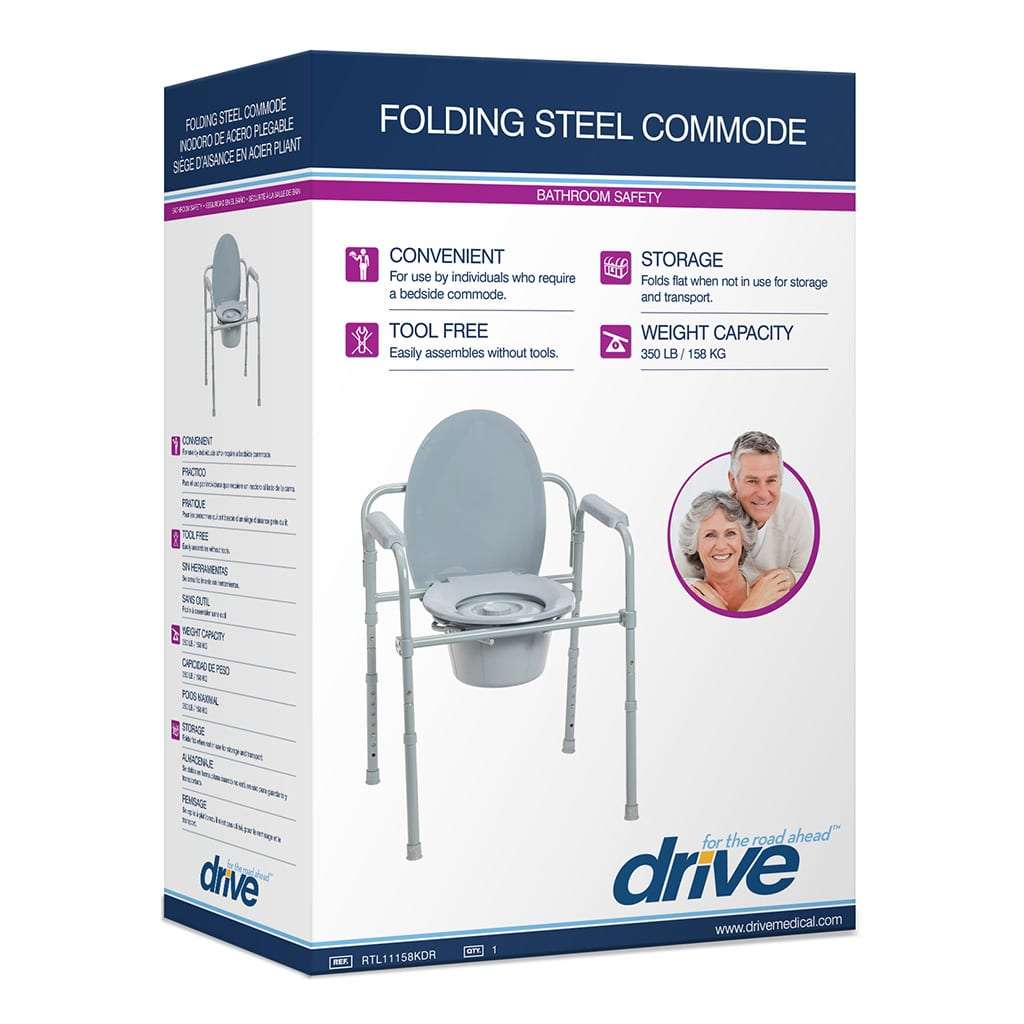 Drive Medical Folding Steel Commode RTL11158KDR