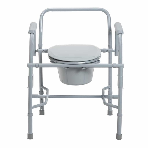 Front view with the lid closed on the snap-on seat and both grey armrests raised