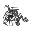 Side view with one armrest raised high on its post and the other left low, showing the height range