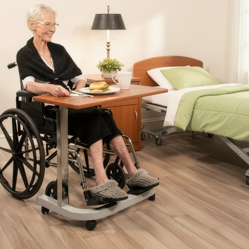Span Overbed Table, Height-Adjustable Bedside Table On Casters