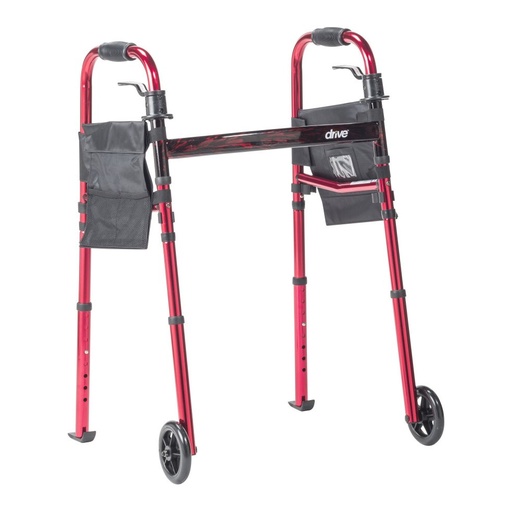Drive Deluxe Folding Travel Walker with 5 in Wheels, Red, RTL10263KDR